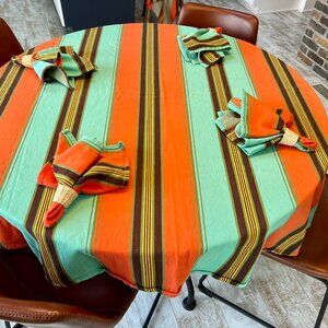 SALE!  Colorful Stripe Cotton Tablecloth & 4 Napkins